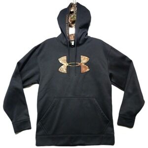 UNDER ARMOUR Hoodie Mens Small Black Camo Logo Storm Fleece Pullover Long Sleeve